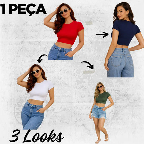 Cropped Feminino Blusinhas Curta Manga Baby Tee Suplex Full