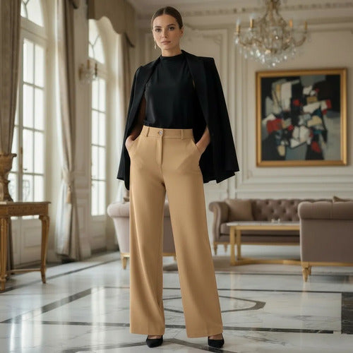 Calça Pantalona Alfaiataria Feminina Cintura Alta Social