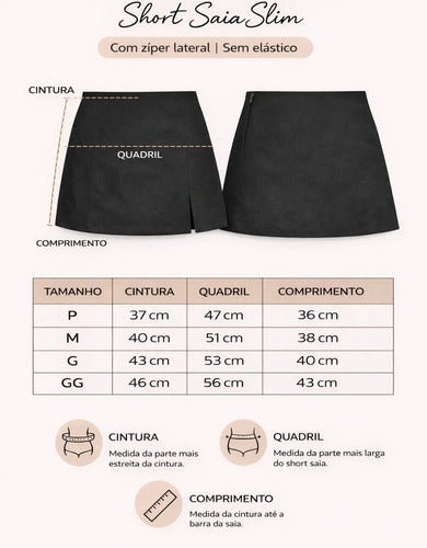 Short Saia Courino Feminino Fenda Lateral Saia Atrás Inverno