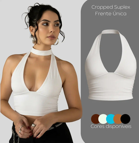 Cropped Top Amarraçao No Pescoço Poliamida Blogueira Balada