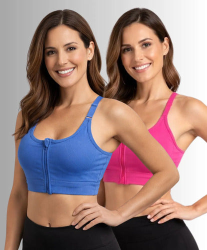 Kit 2 Top Esportivo Feminino Zíper Frontal Com Bojo Academia