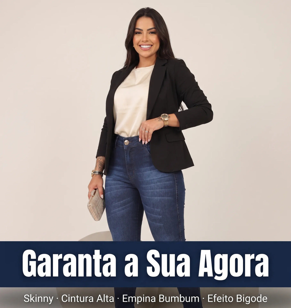 Calça Feminina Jeans Cintura Alta Skinny Levanta Bumbum