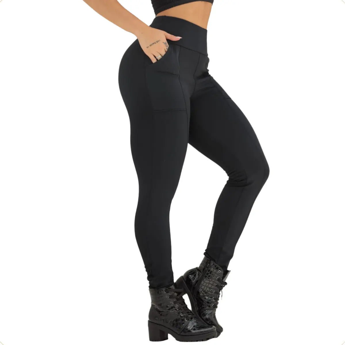 Calça Montaria Forrada Flanelada Com Bolso Feminina Grossa