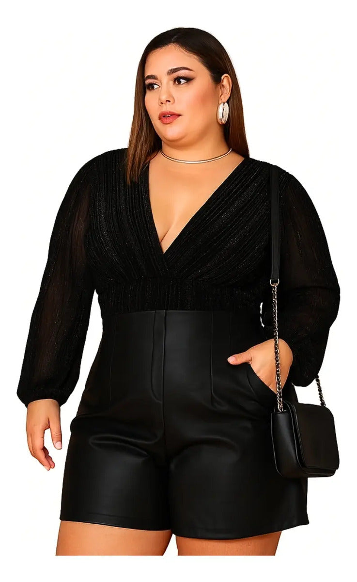Short Couro Fake Feminino Plus Size Cintura Alta Festa Luxo