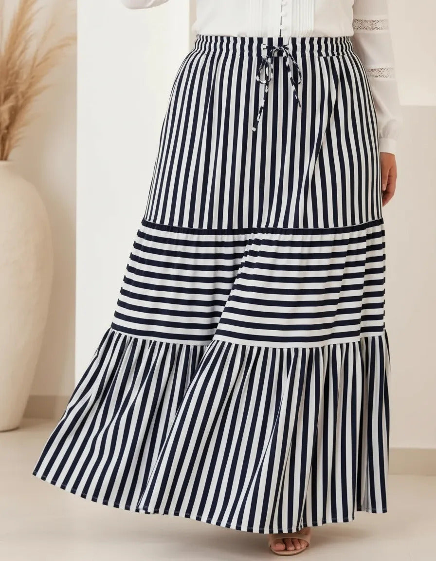 Saia Longa Com Babado Estica Bastante Veste 44 - 52 Elegante