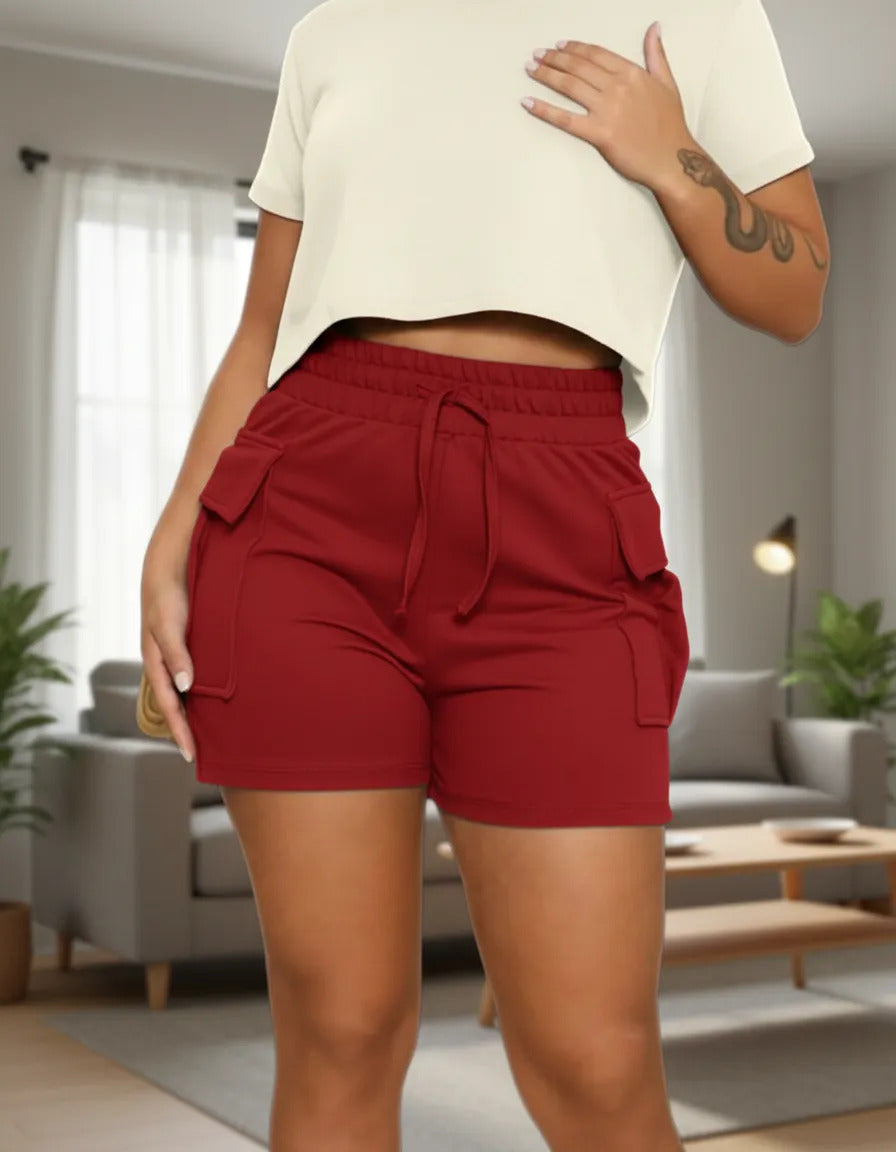 Shorts Cargo Moletom Feminino Com Bolso Lateral Moletinho