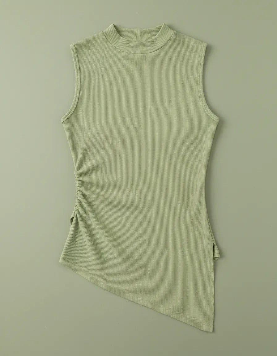 Blusa Cropped Feminina Assimétrica Ribana Canelada Premium