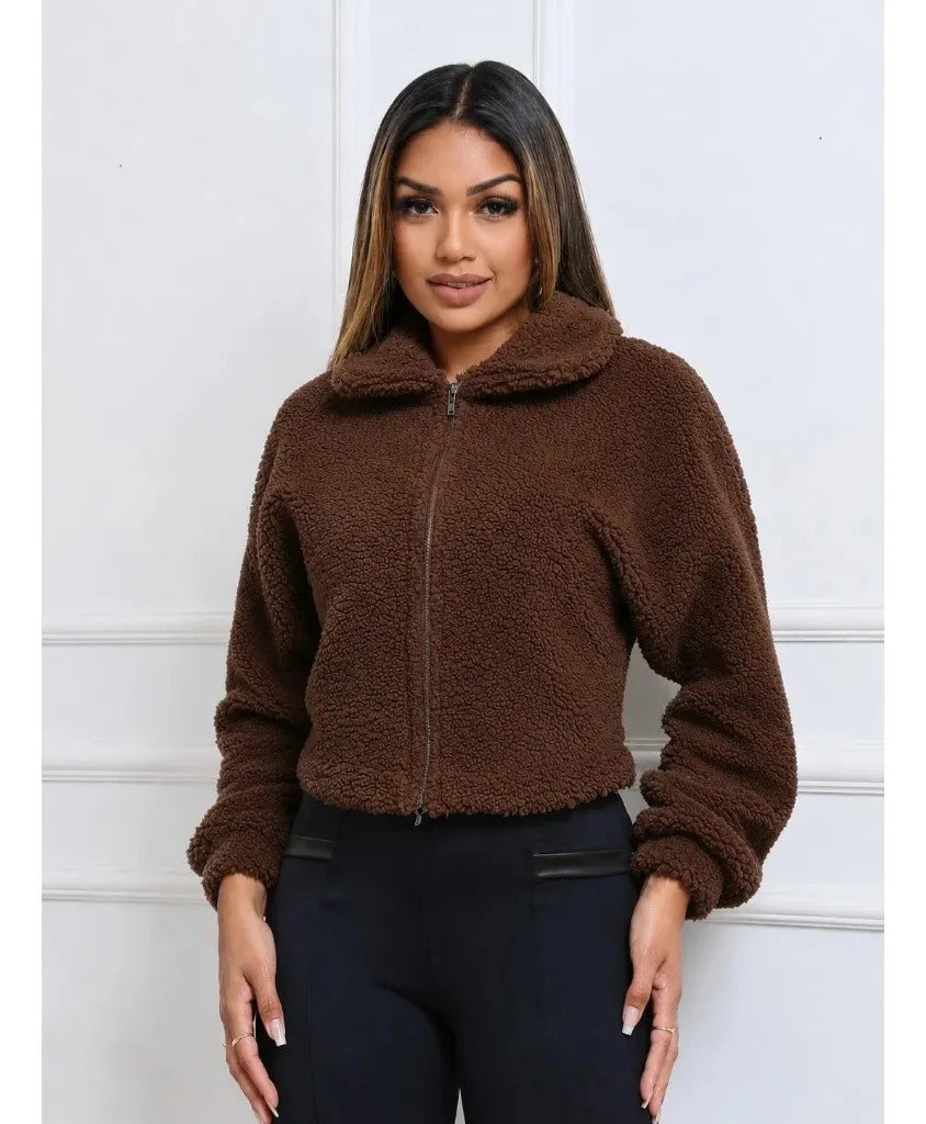 Casaco Teddy Curto Blusa Frio Pelo Feminino Cropped Pelinho
