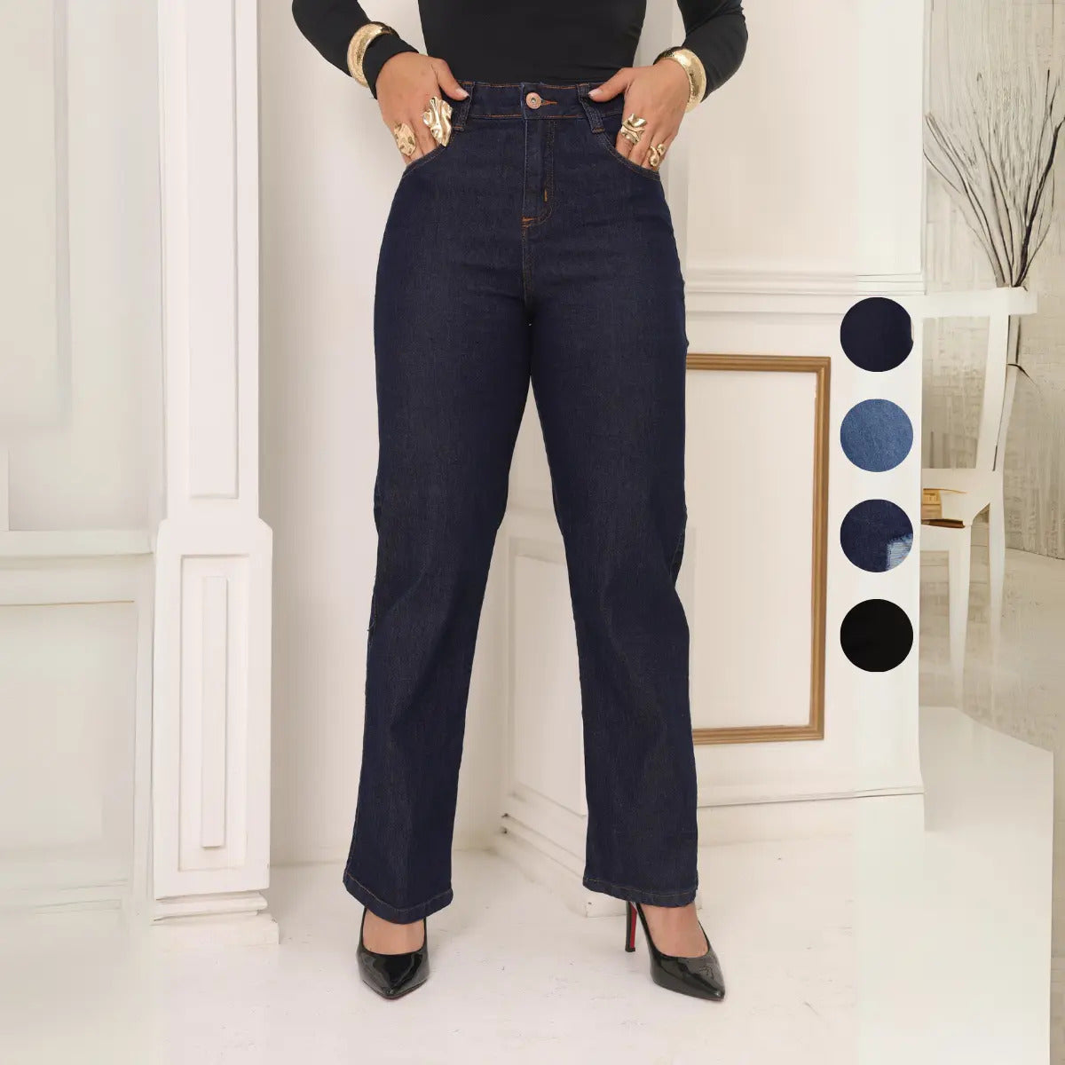 Calça Jeans Wide Leg Feminina Cintura Alta Caimento Perfeito