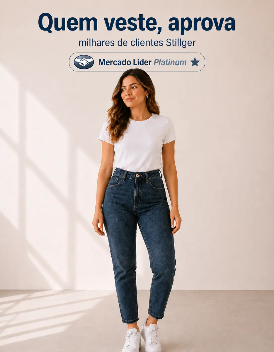 Calça Jeans Mom Stillger Feminina Cintura Alta Cor Clara