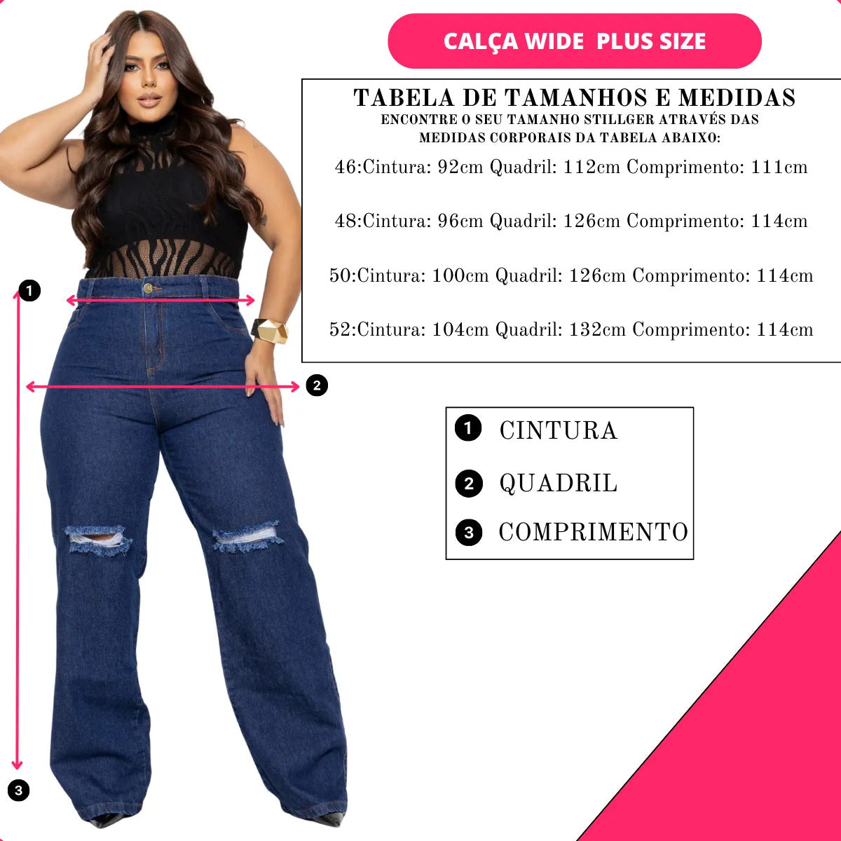 Calça Plus Size Jeans Feminina Wide Leg Levanta Bumbum