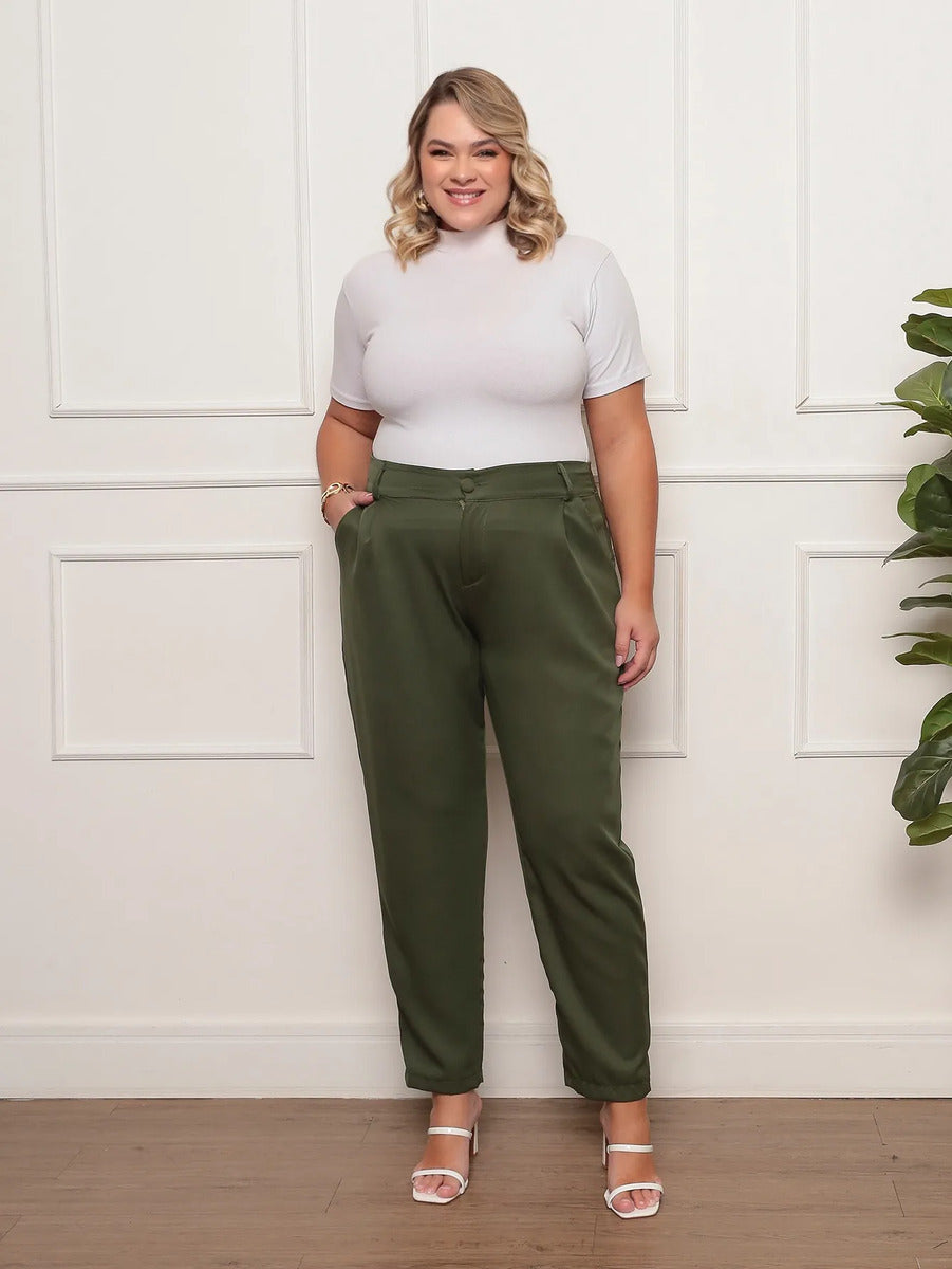 Calça Social Alfaiataria Cintura Alta Plus Size Feminina