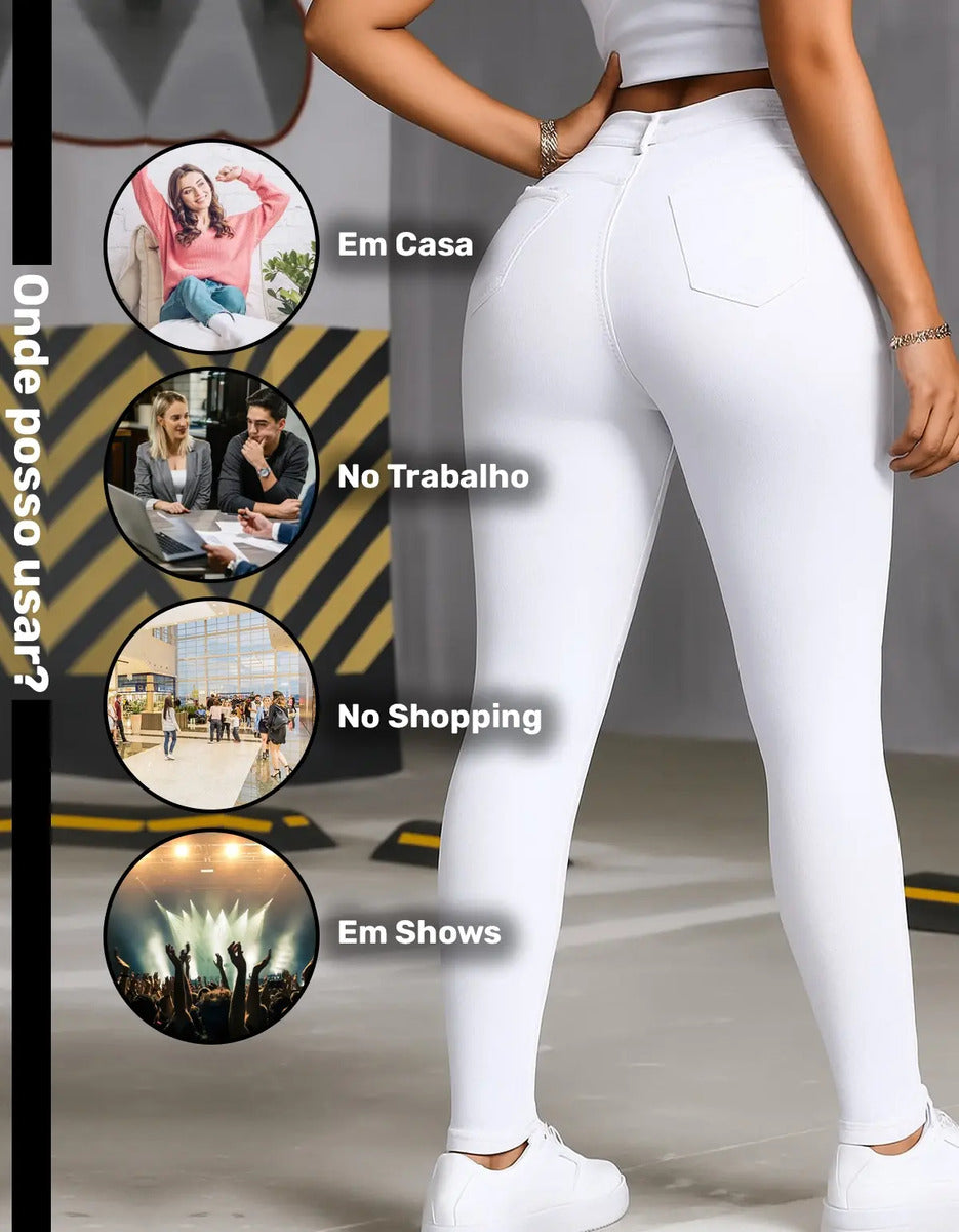 Calça Skinny Jeans Básica Feminina Cintura Alta Look Casual
