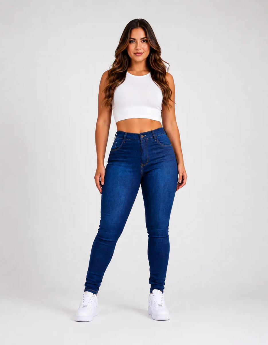 Calça Jeans Feminina Preta Skiny Cintura Alta Levanta Bumbum