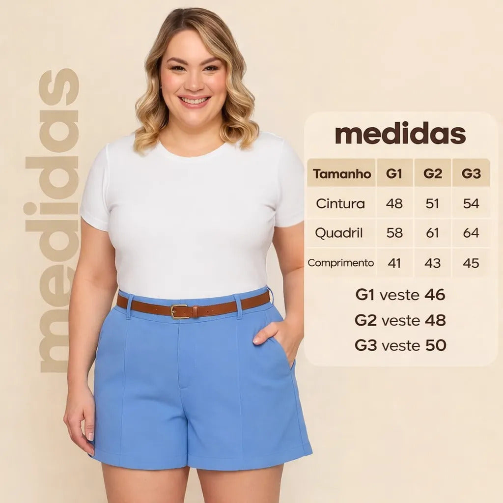 Kit 2 Shorts Femininos Plus Size Cintura Alta Com Cinto