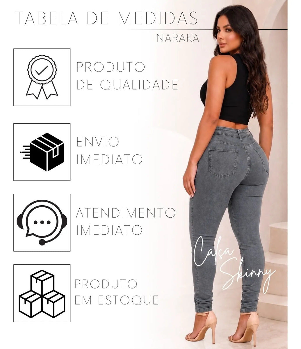Calça Jeans Feminina Skinny Cintura Alta Levanta Bumbum