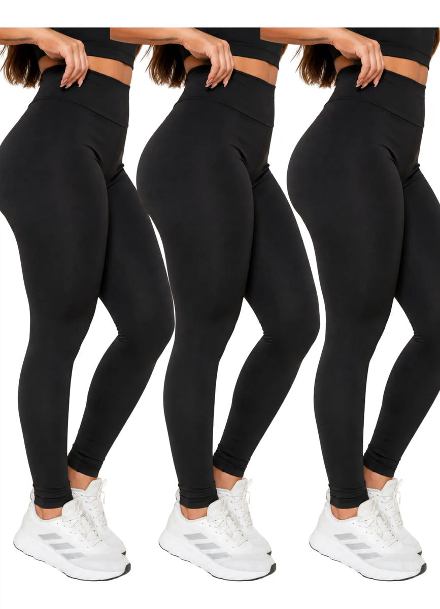Kit 3 Calças Legging Feminina Academia Fitness Cintura Alta
