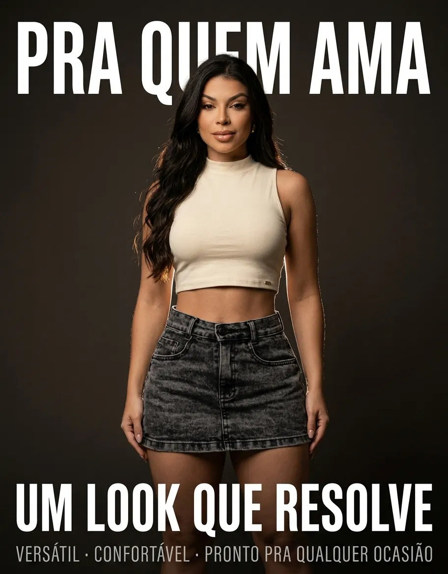 Short Saia Jeans Feminino Cintura Alta Com Lycra Stillger