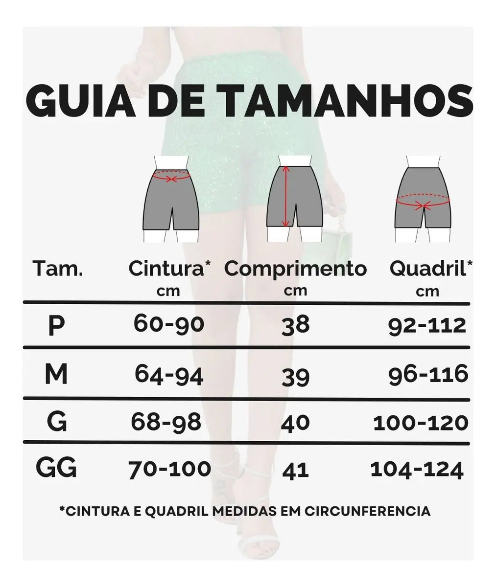 Short Bermuda Feminino Cintura Alta Paetê Balada Moda Brilho