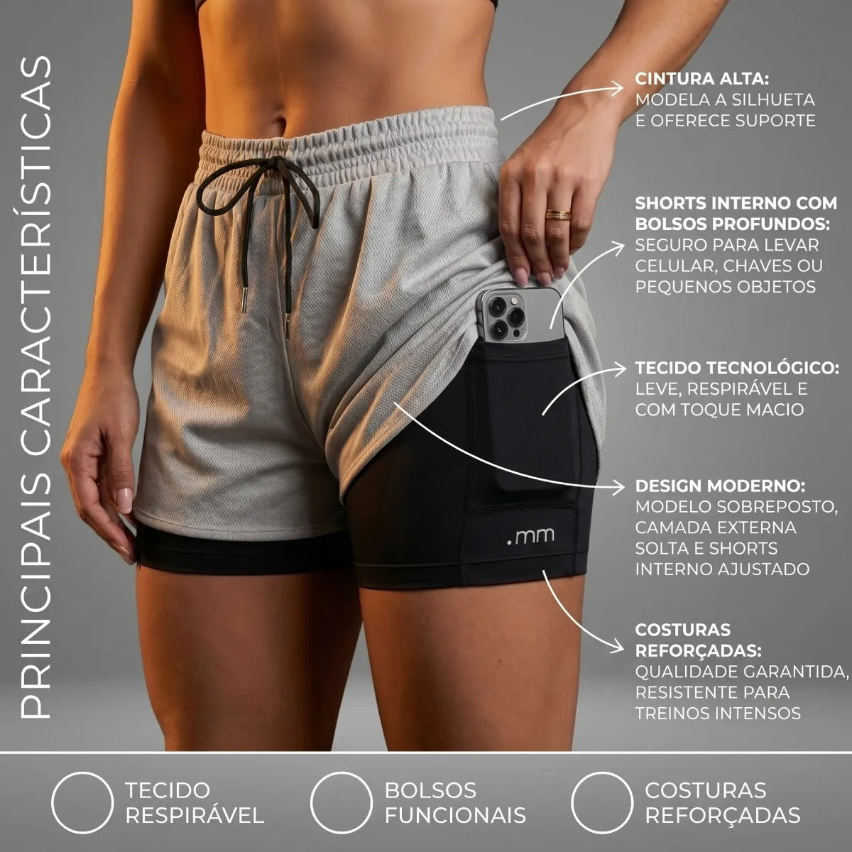 Kit 2 Short Duplo Compressão Fitness Bermuda Treino Feminino