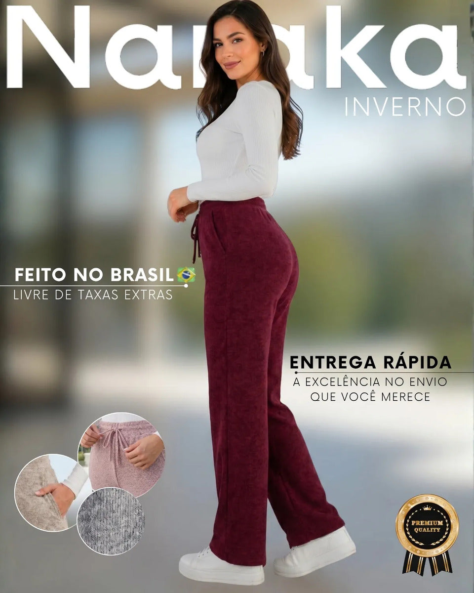 Calça Pantalona Feminina Lanzinha Cintura Alta Com Bolso