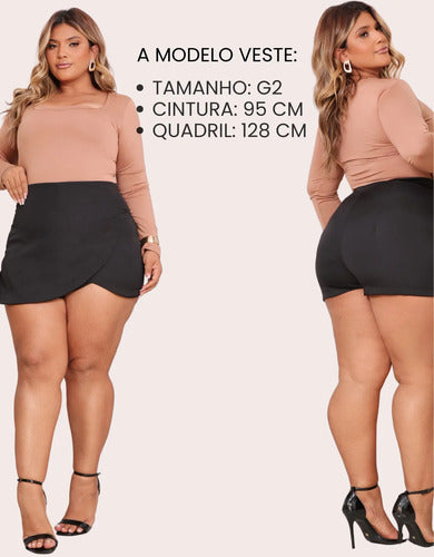 Short Saia Plus Size Cintura Alta Alfaiataria Premium Atual