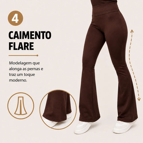 Calça Flare Flanelada Suplex Térmica Cintura Alta Grossa