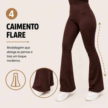 Calça Flare Flanelada Suplex Térmica Cintura Alta Grossa