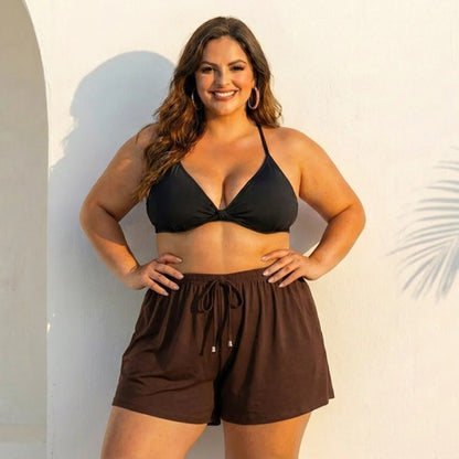 Short Feminino Soltinho Plus Size Saída De Praia Elastano