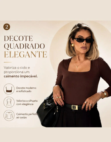 Blusa Manga Longa Feminina Decote Quadrado Segunda Pele