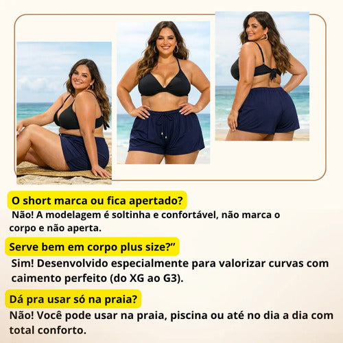 Short Feminino Soltinho Plus Size Saída De Praia Elastano