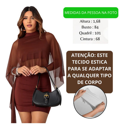 Conjunto Feminino Blusa E Saia Mini Tule Moda Gringa Suplex