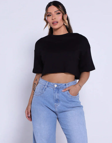 Cropped Feminino Oversized T-shirt Feita Com Malha Suedine