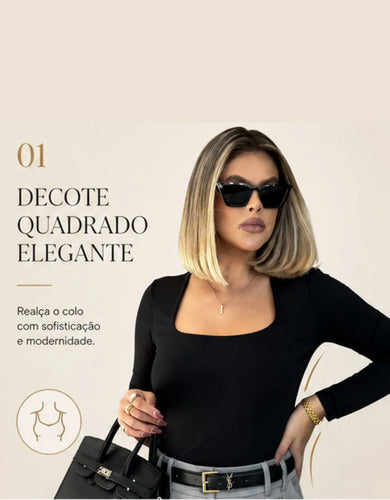 Blusa Manga Longa Feminina Decote Quadrado Segunda Pele