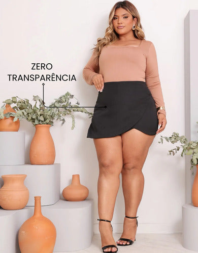 Short Saia Plus Size Cintura Alta Alfaiataria Premium Atual