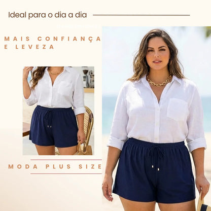 Short Feminino Soltinho Plus Size Saída De Praia Elastano