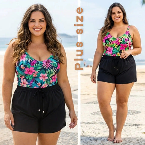 Short Feminino Soltinho Plus Size Saída De Praia Elastano