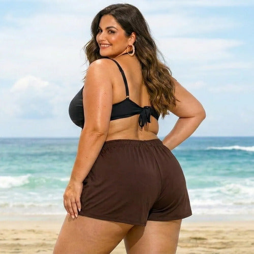 Short Feminino Soltinho Plus Size Saída De Praia Elastano
