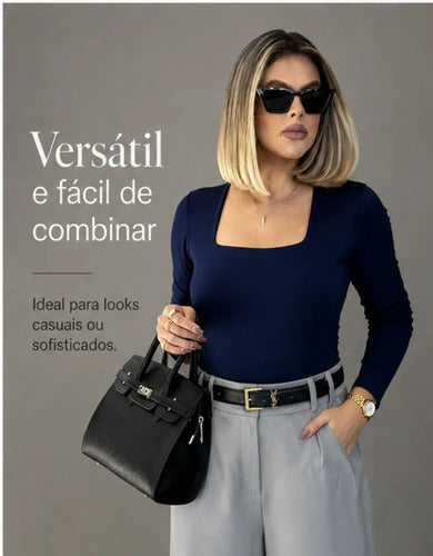 Blusa Manga Longa Feminina Decote Quadrado Segunda Pele