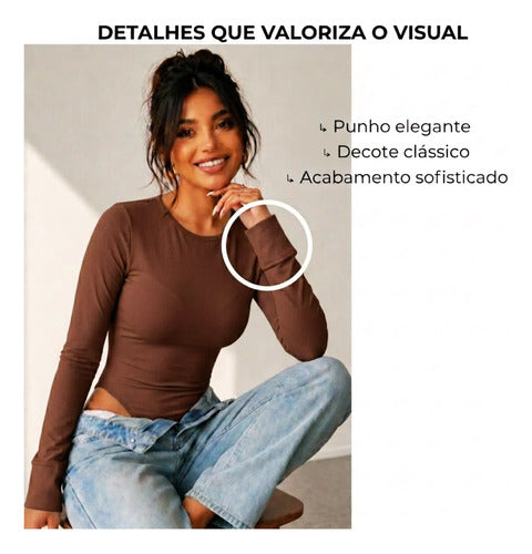 Body Feminino Manga Longa Gola Careca Liso Modelador Collant