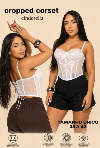 Corset Renda Feminino Alça Cropped Sexy Corpete Blusa Top