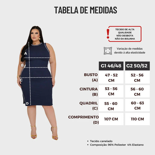 Vestido Midi Canelado Plus Premium Casual Básico Modelador
