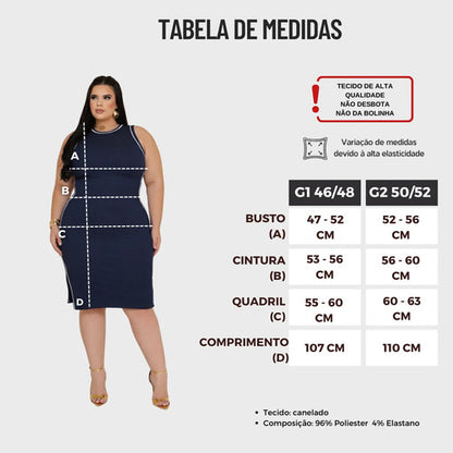 Vestido Midi Canelado Plus Premium Casual Básico Modelador