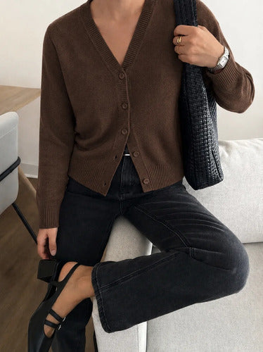 Blusa Cardigan Tricot Casaquinho Modal Com Botões Feminina