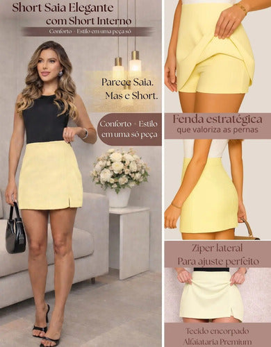 Shorts Saia Alfaiataria Feminino Fenda Lateral