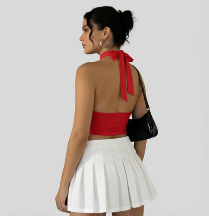 Cropped Top Amarraçao No Pescoço Poliamida Blogueira Balada