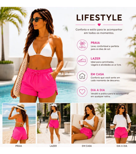 Kit 3 Short Feminino Tactel Academia Praia Piscina Verão