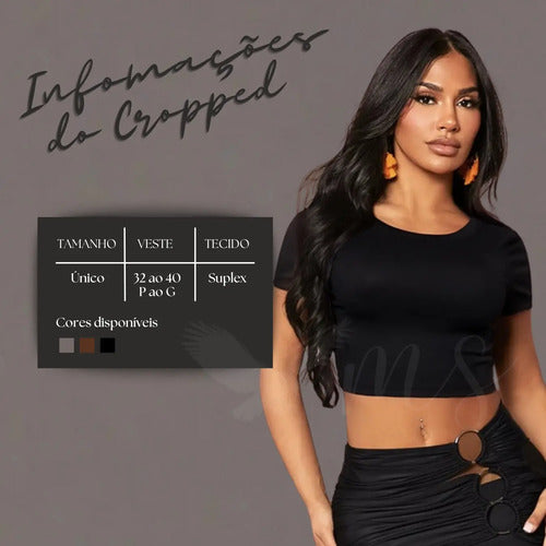 Kit 2 Cropped Costas Nua Manga Curta Suplex Feminino