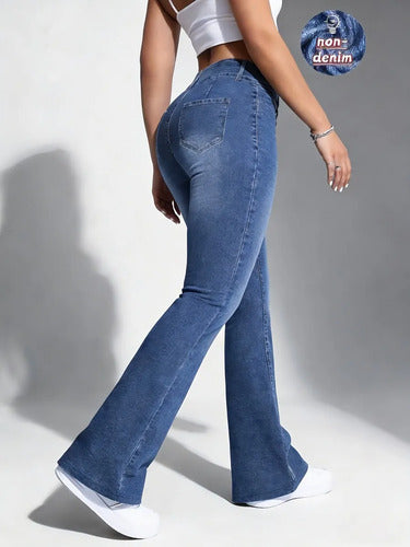 Calça Legging Flare Feminina Efeito Jeans