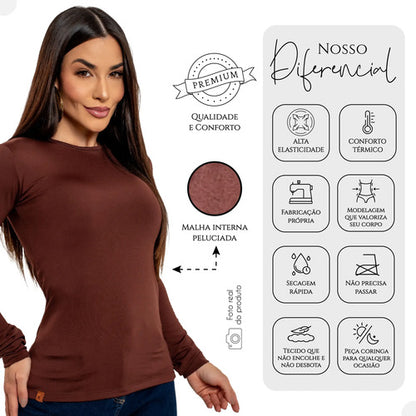 Blusa Térmica Feminina Flanelada Peluciada Frio Inverno